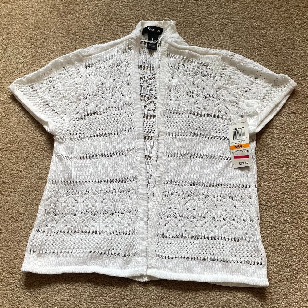Style & Co. White Cotton Short Sleeve Open Cardigan NWT Small
